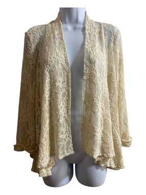 Dressbarn Open Front Floral Lace Cardigan Shrug Cream XL Fits Like S/M Vintage